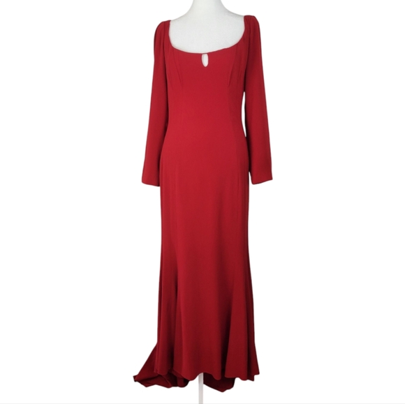 Badgley Mischka red long sleeve maxi gown dress with train size 6 - Picture 1 of 6